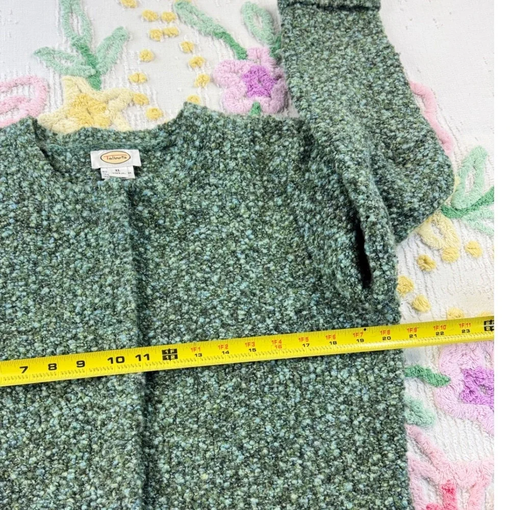 Talbots Green Blue Boucle Wool Blend Snap Front Cardigan Sweater Womens XL